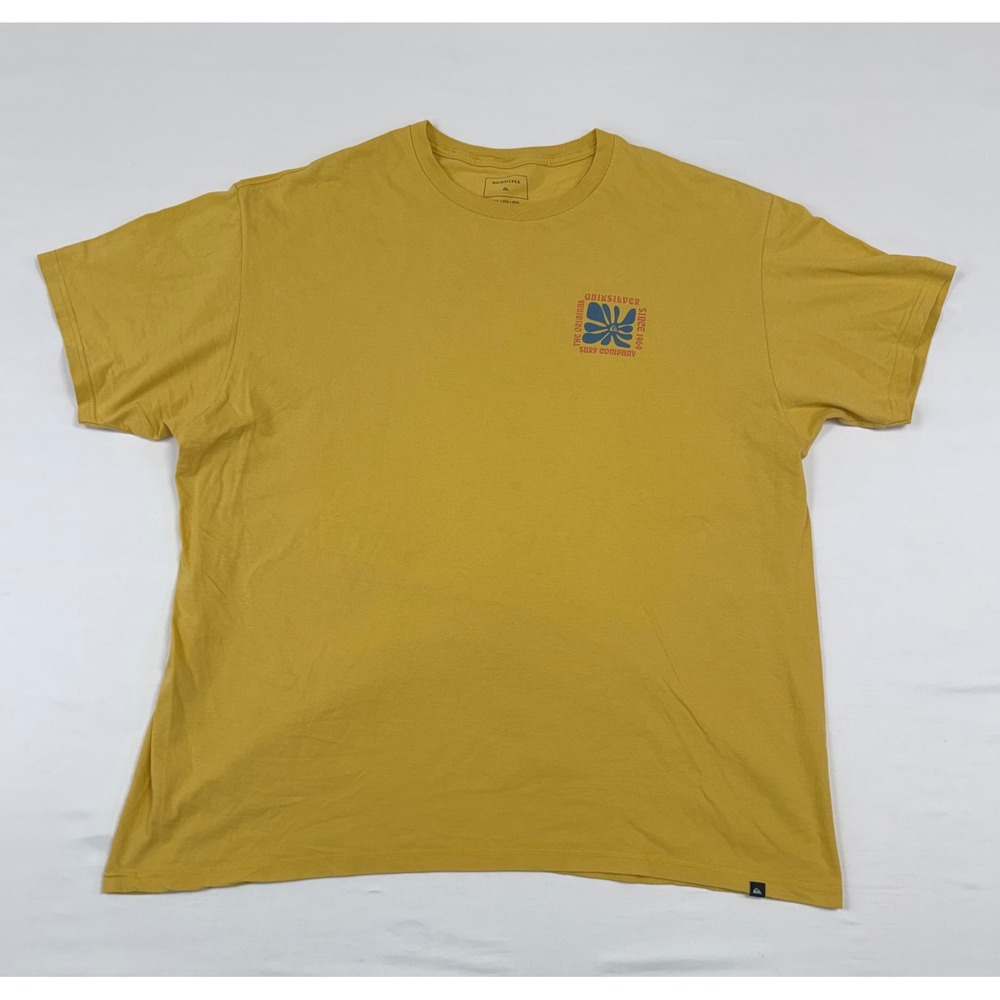 Quiksilver‎ Mens XXL Mustard Yellow Graphic T-Shirt Surf Company 100% Cotton